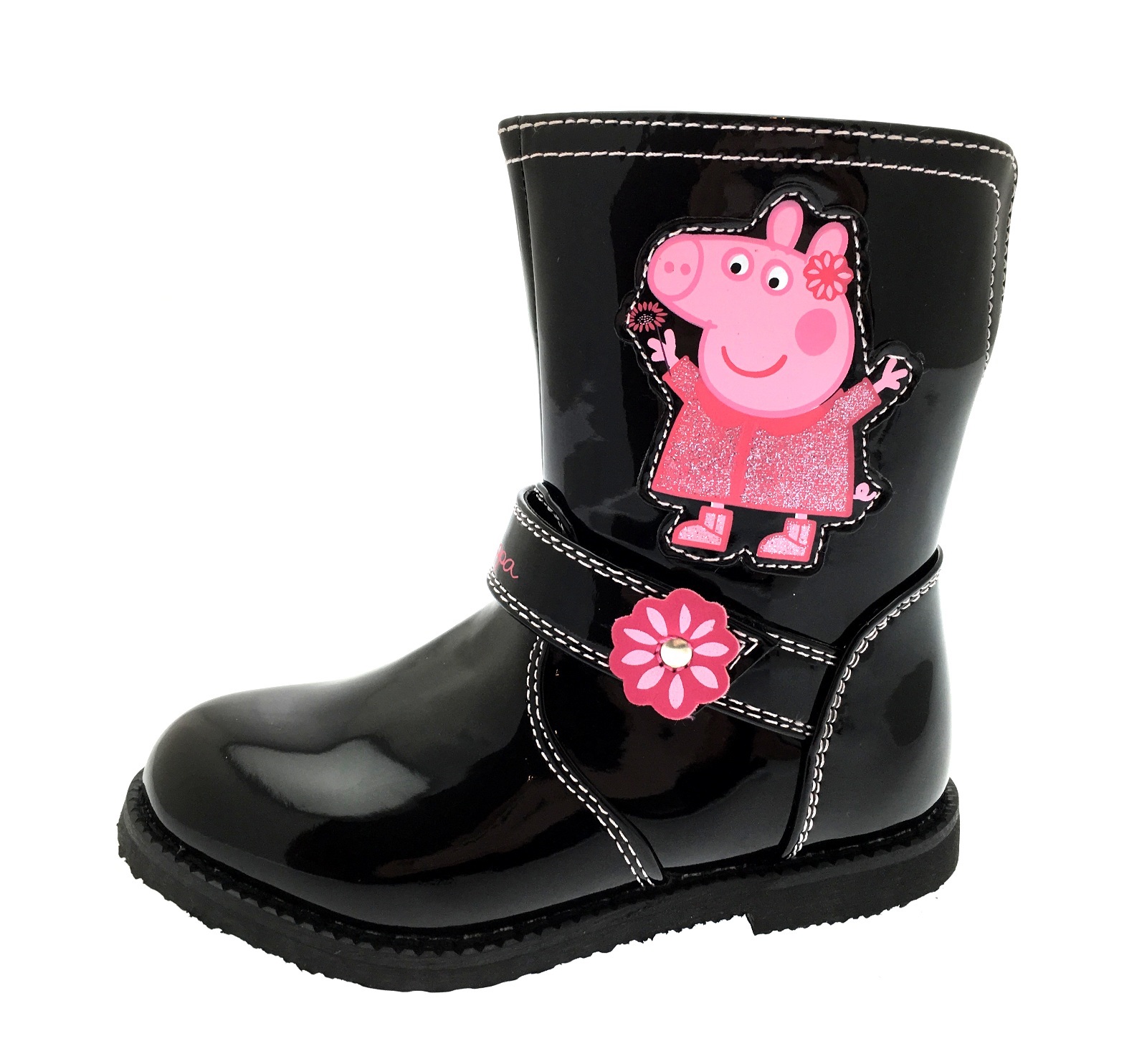 Girls Peppa Pig Boots Mid Calf Warm Winter Glitter Character Shoes Kids